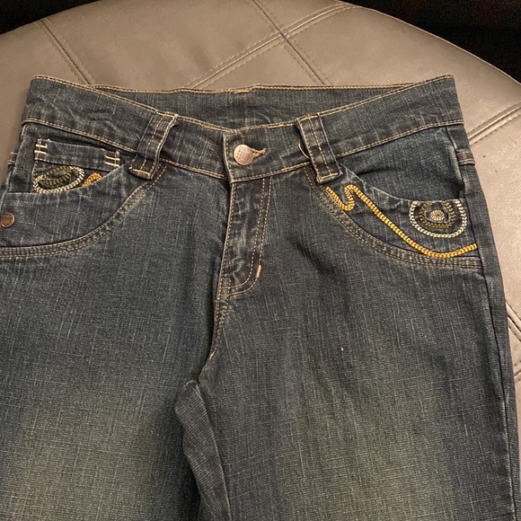 K/R/A/U/S  Blue Jean  Cropped Wide Rolled Up Decorative Stitching Size 2 - Picture 3 of 7